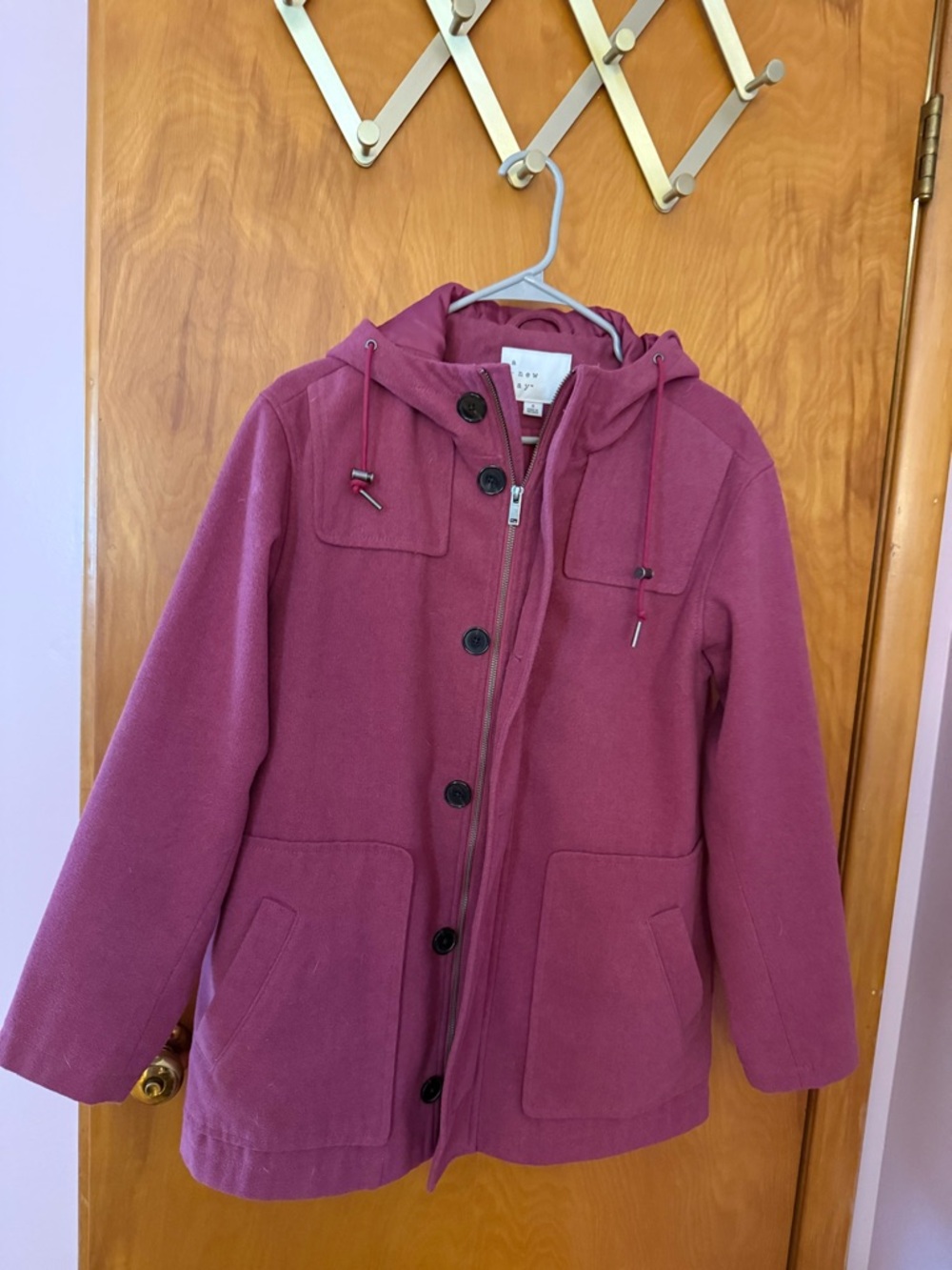 a new day Kids Hooded Pea Coat in Berry Pink